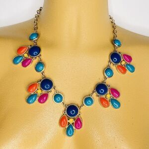 Multicolor Statement Necklace Acrylic Colorful Teal Orange Pink Yellow Gold 1169